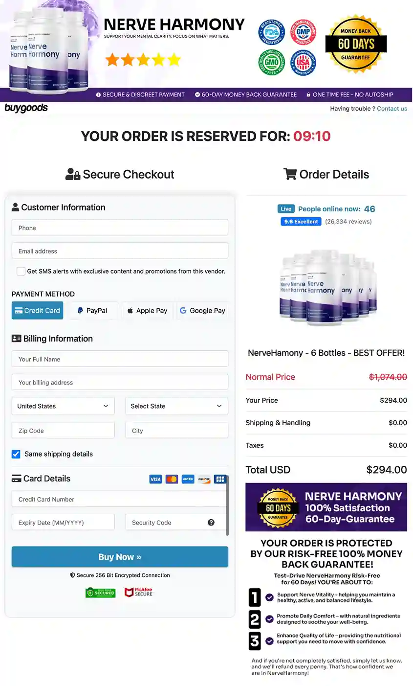 NerveHarmony Pricing — 2, 3 and 6 Bottle Packages USA